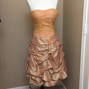 NWOT strapless Orange formal dress with rushing